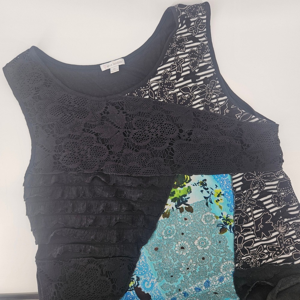 Erin London Womens XL Tank Top Rayon Lace Ruffle Patchwork Boho Eclectic Floral